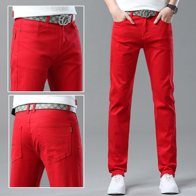 New Red Jeans Men's Slim Elastic Pants For Spring And Autumn