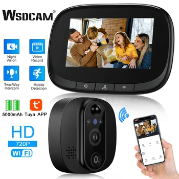 Wsdcam 투야 스마트 와이파이 도어 벨, 720P 카메라 비디오 구멍, 문 4.3 인치 LCD 스크린, PIR 움직임 감지 눈 비디오 눈