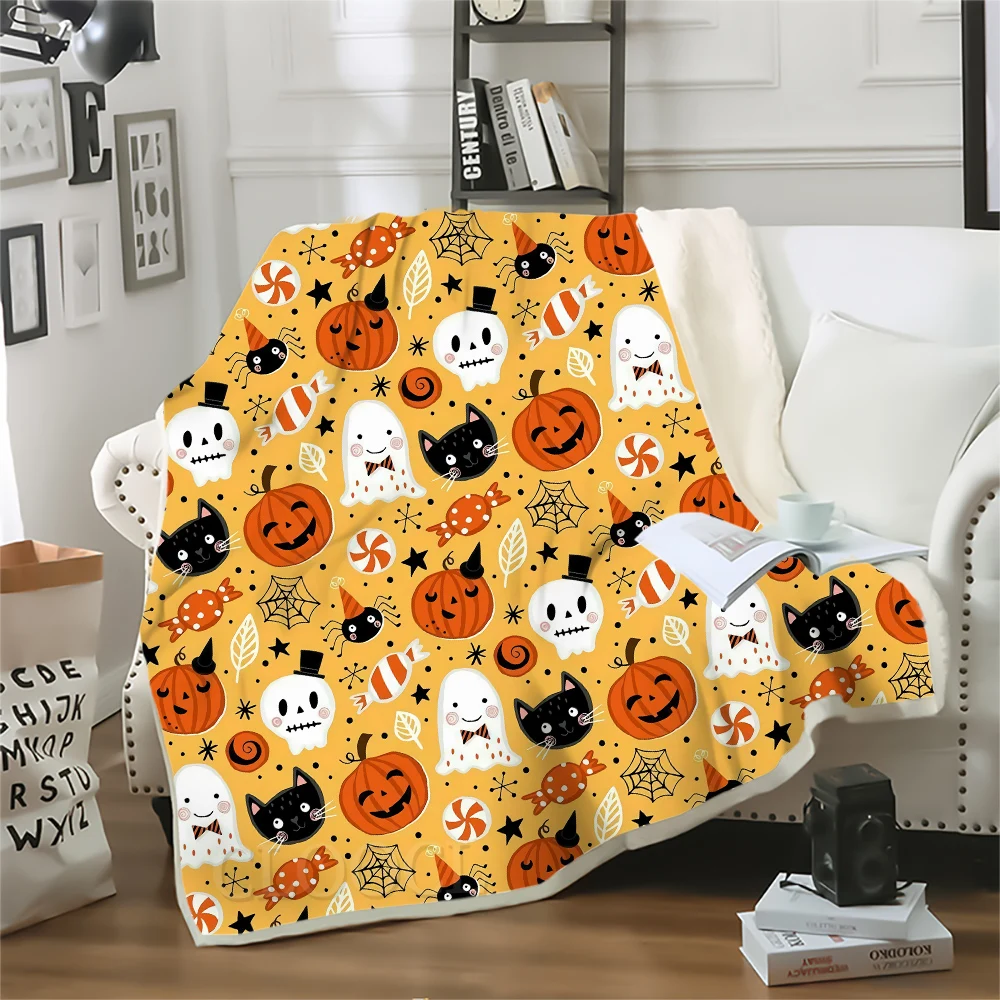 

HX Fashion Blanket Halloween Cute Black Cat Skeleton Ghost 3D Printed Blankets for Bed Throw Quilts Halloween Gifts 5 Size