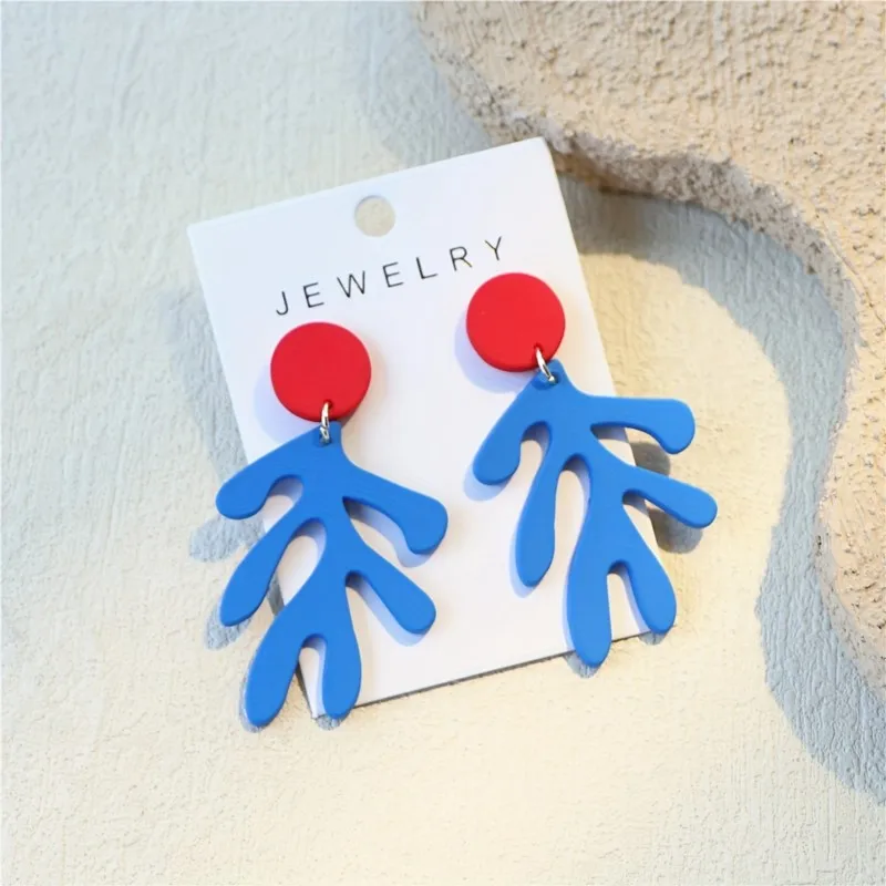 Elegant Ocean-Inspired Acrylic Earrings for Women Deep Blue & Red Artistic Design Earrings Party Jewelry Gifts