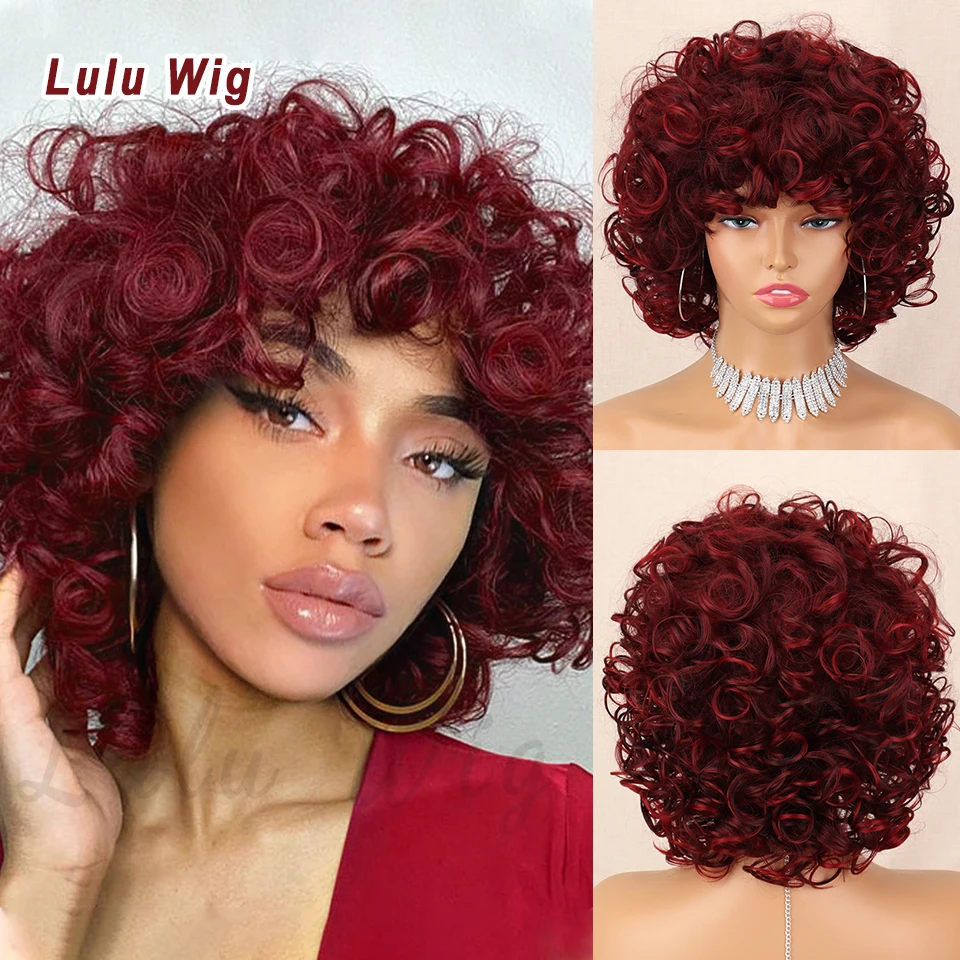 Short Curly Wigs for Black Women Soft Black to Red Big Curly Wig with