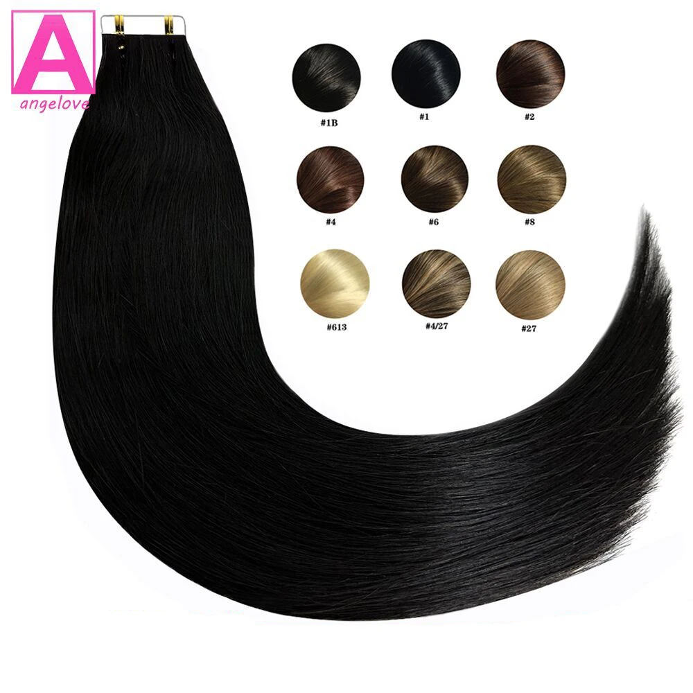 Tape In Brazilian Human Hair Straight Extensions 14 26inches Skin Weft Adhesive Glue 100 Real