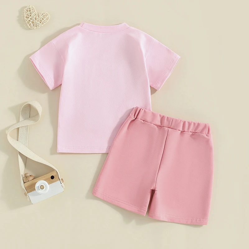 

Летняя одежда для маленьких девочек, топ с коротким рукавом и шорты с вышивкой пушистый медведь, комплект из 2 предметов для малышей