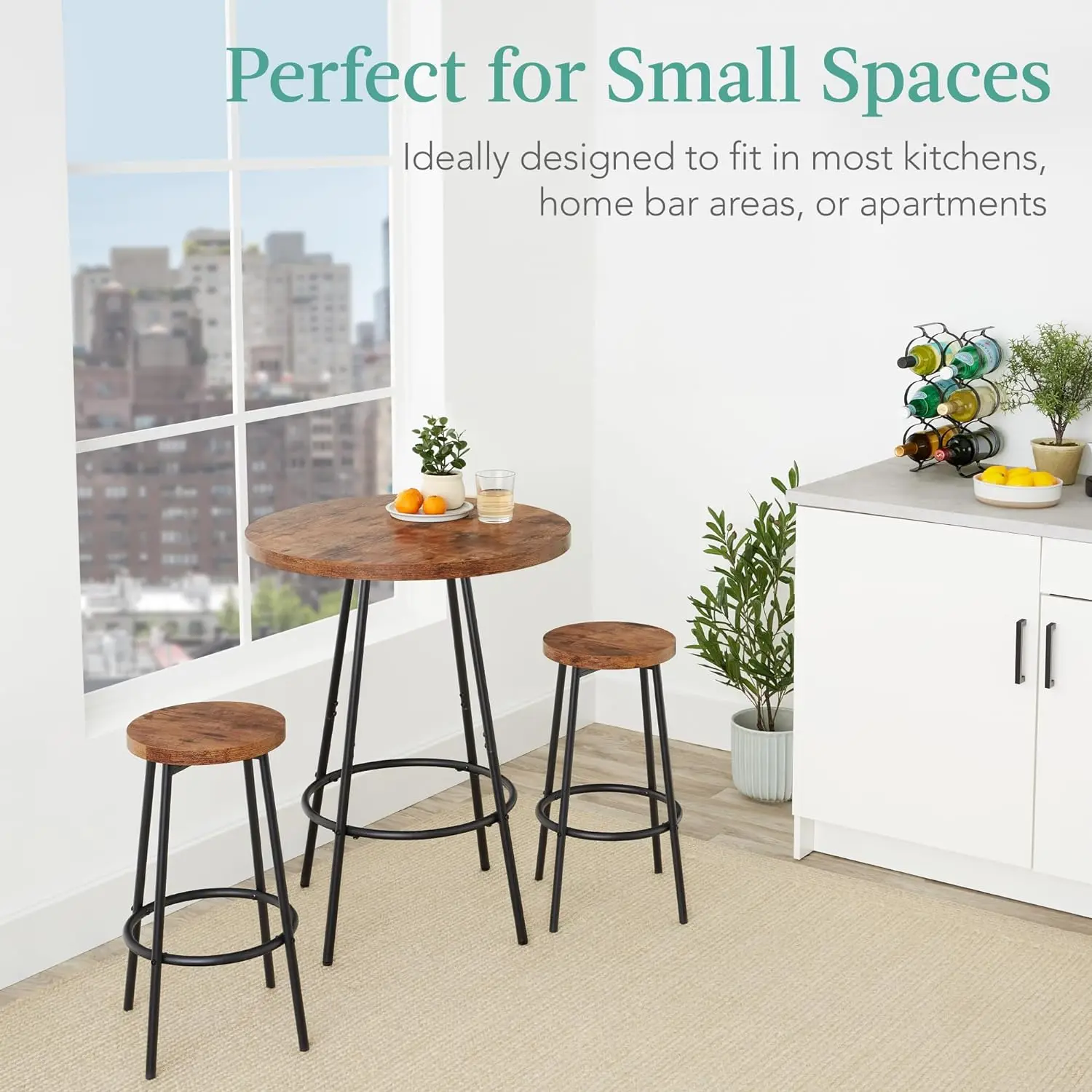 Best Choice Products Bistro Dining Set 3 Piece, Modern Round Counter Height Pub Table, Compact High Top with Bar Stools Pub