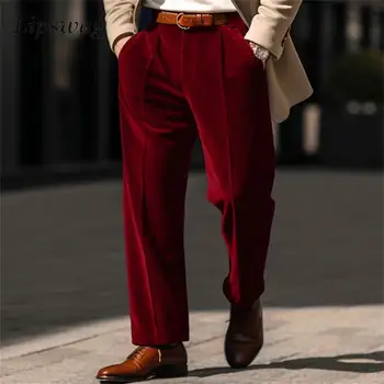 Pantaloni in velluto tinta unita per il tempo libero Pantaloni dritti larghi casual da uomo nuovi 2025 Pantaloni da abito moda primavera autunno per uomo Streetwear 1