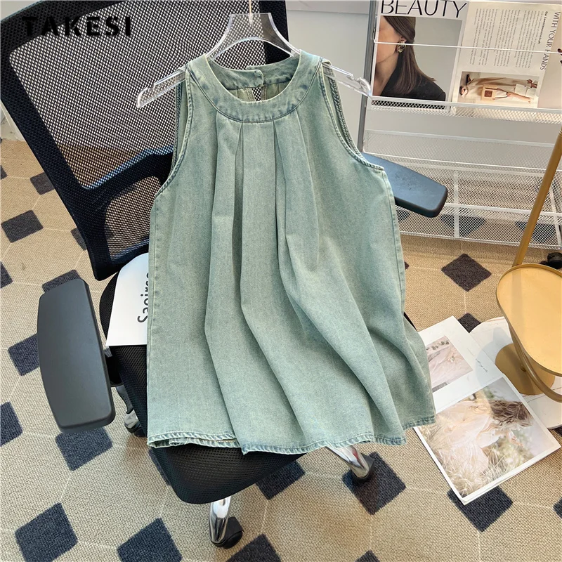 

Korean Women Casual Hotsweet Solid Color Sleeveless Tanks Top 2024 Summer Fashion Loose Fit Round Neck Top Street Sexy Vest