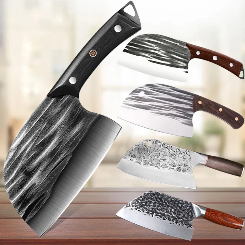 

High Carbon Steel Bone Chopping Knife Hand Forged Meat Cleaver Knife Dual-purpose Knife Slicing Chef Cutting for Outdoor BBQ
