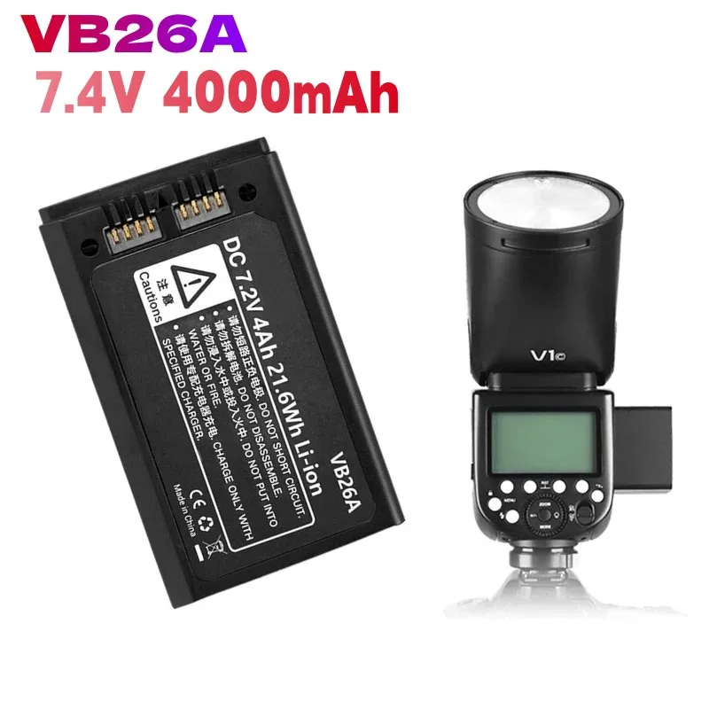 

VB26A VB26 Li-Ion Battery 4000mAh Replacement Battery for Godox V1S V1C V1N V1F V1O V1P Round Head Flash