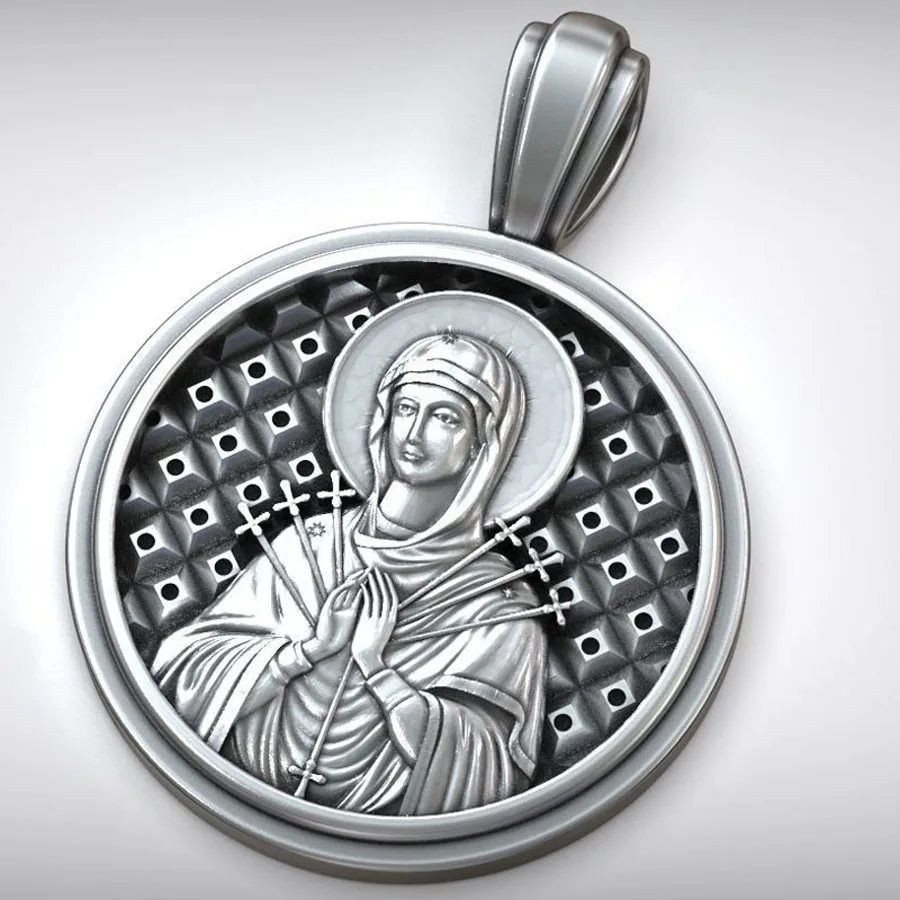 

Blessed Virgin Mary Icon Seven Arrow Orthodox 925 SOLID STERLING Silver High Trendy
