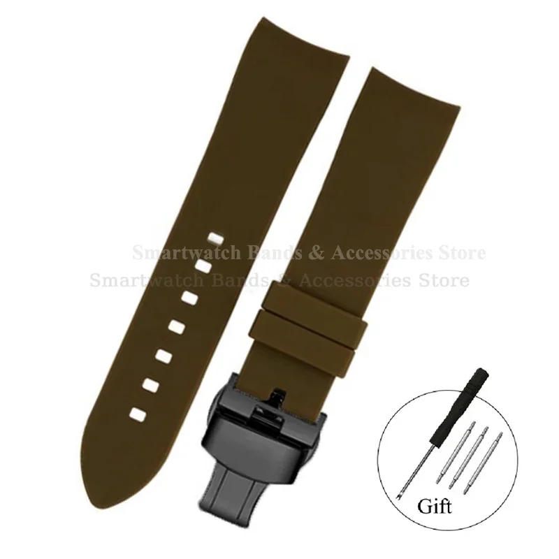Silicone Waterproof Curved End Watch Strap with Folding Buckle