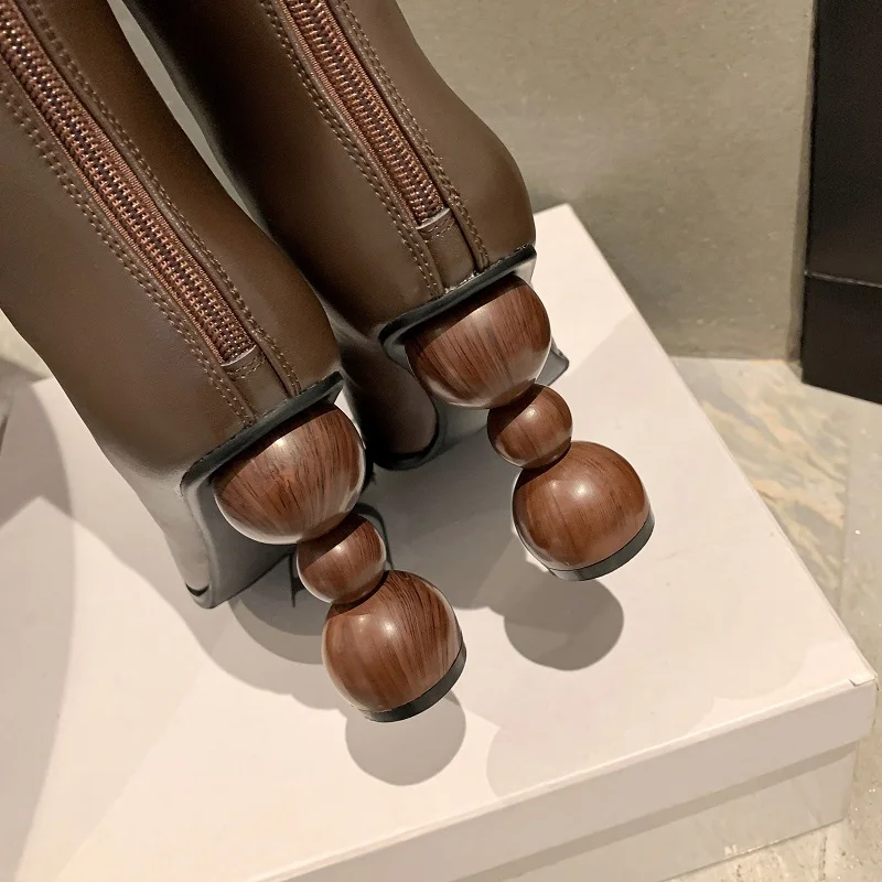 High Boots Ladies Slip On European Style Designer Shoes Elegant Heel Winter Mid Calf Boots  Pointed ToeSpring Autumn Woman Boots