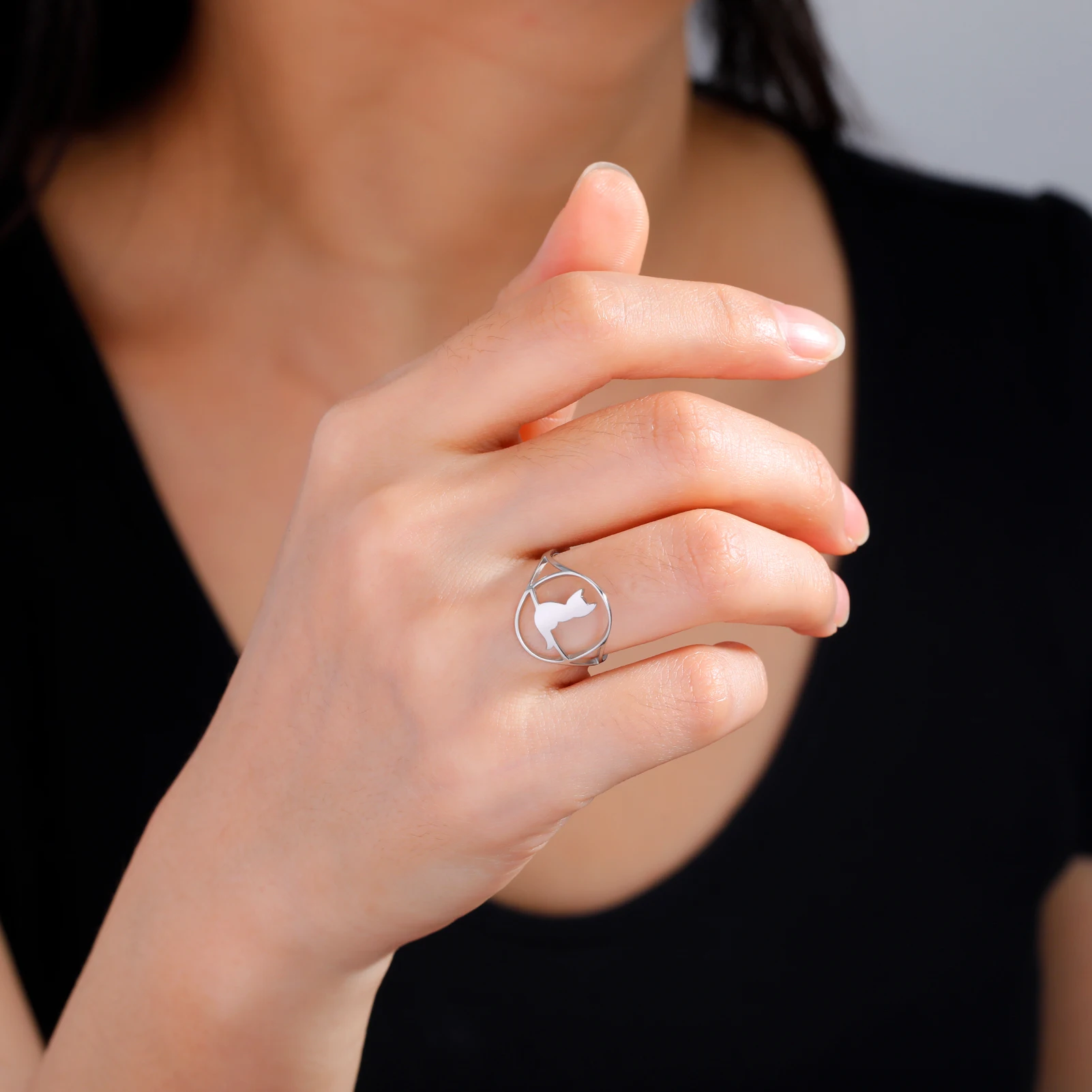 Kkjoy Mode niedlich Edelstahl Gold Farbe Hund Fingerringe Katzen ring für Frauen minimalist ischen Accessoires Schmuck Geschenk Großhandel – Detail 9
