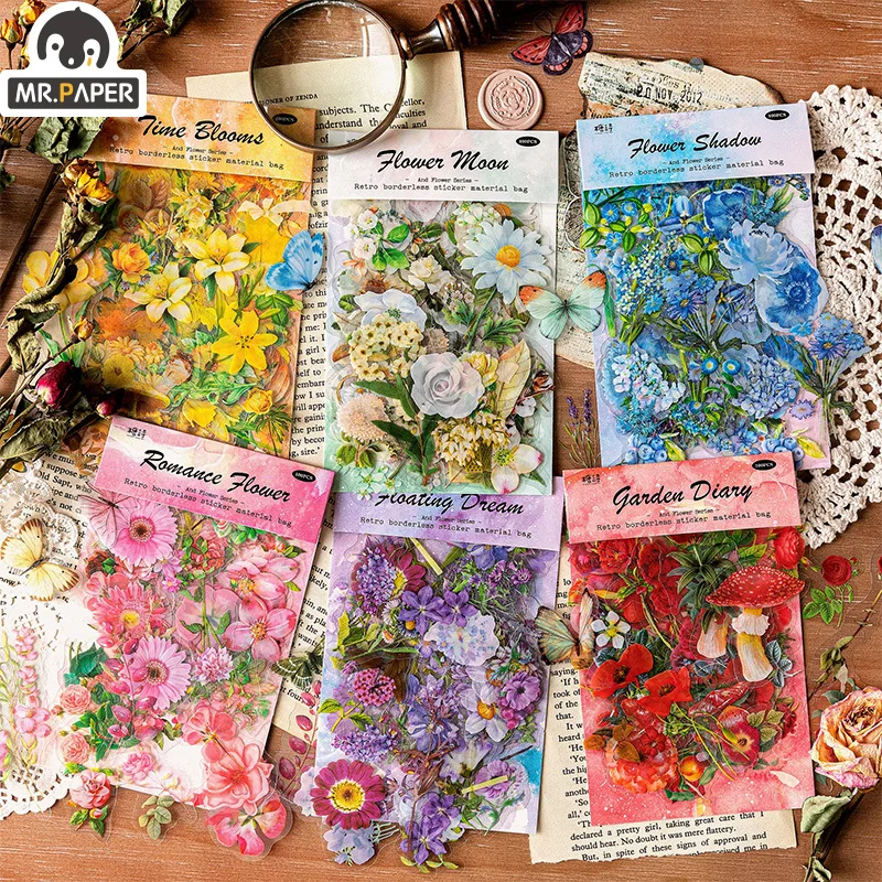 Mr.paper 40Pcs/Bag Plant Flower Series Decorative Diary Sticker Scrapbook Planner Decorative Stationery Sticker