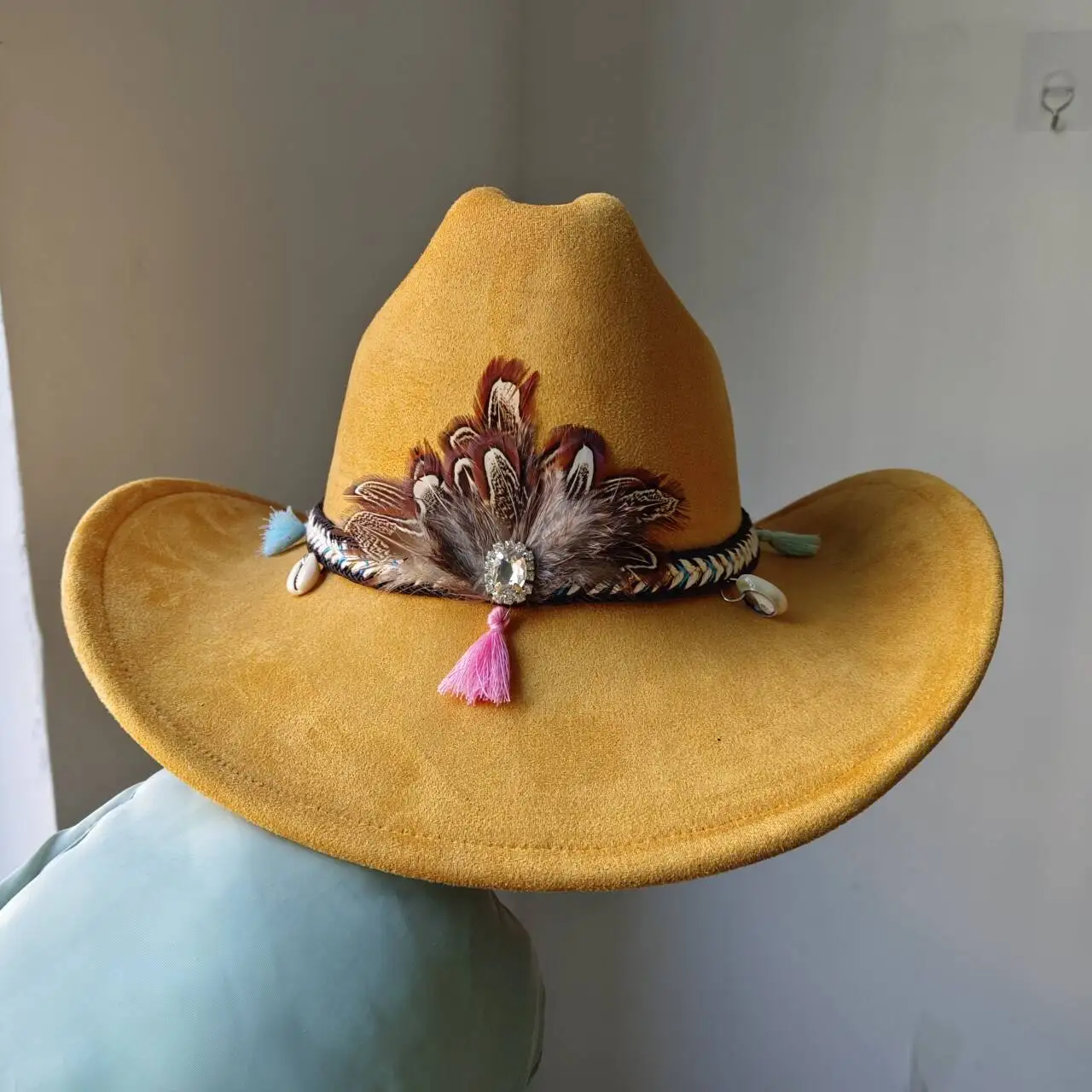 Wildleder hut 9cm Western Cowboyhut Herren Vintage engen Cowboy Jazz Hut Umhang Kirchen hut Sombrero Hombre – Detail 16