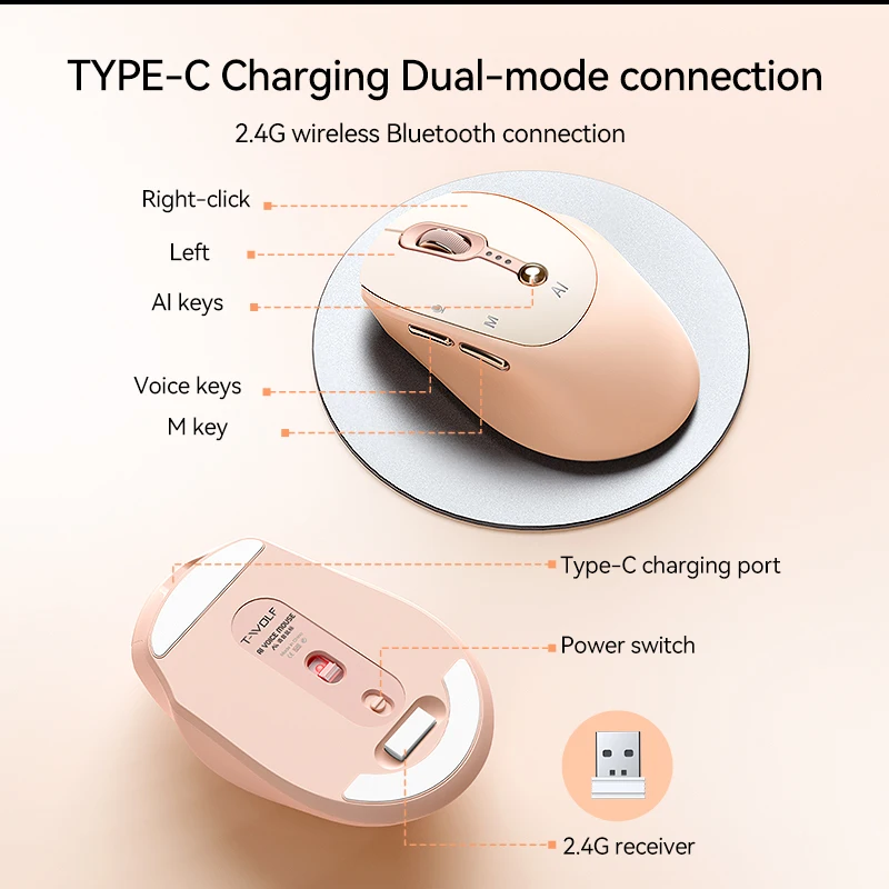 NEW AI Mouse Voice Intelligent Bluetooth 2.4G Wireless Type-C Charging Voice Input Writing Translation Tablet Laptop Quick input