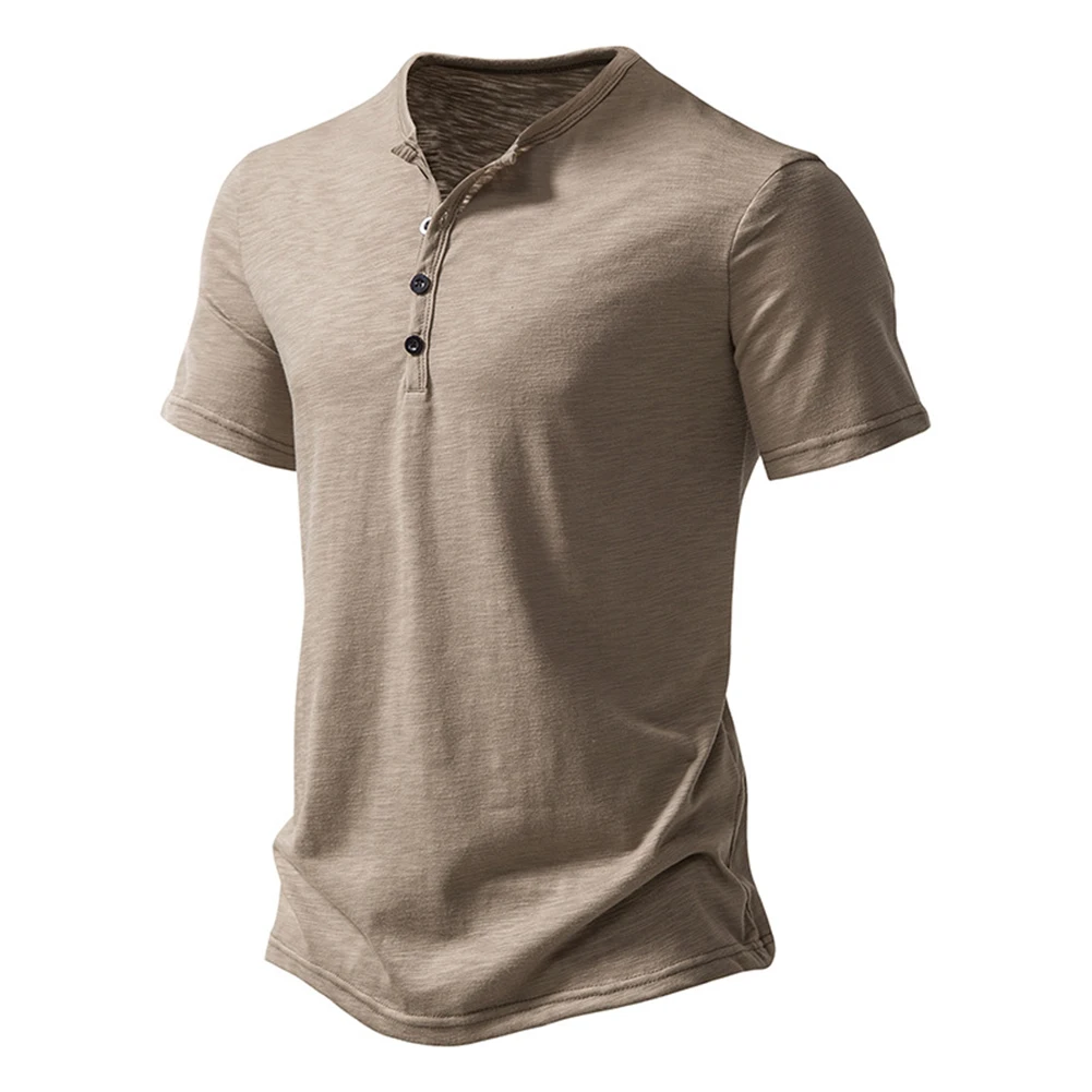 

Mens Plain Short Sleeve Henley T Shirt Summer Casual Pullover Loose Top Blouse