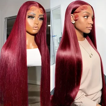 Burgundy 13x6 HD Lace Frontal Human Hair Wig Straight wig 13x4 Lace Front Human Hair Wigs For Women 99J Colored 200 High Density 1