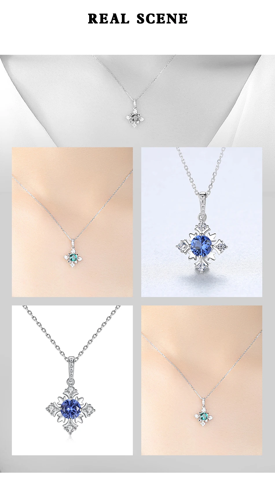 Collane con fiocco di neve in autentico argento sterling con zaffiro blu per le donne, con pietre preziose, smeraldo, da sposa_voghion.com