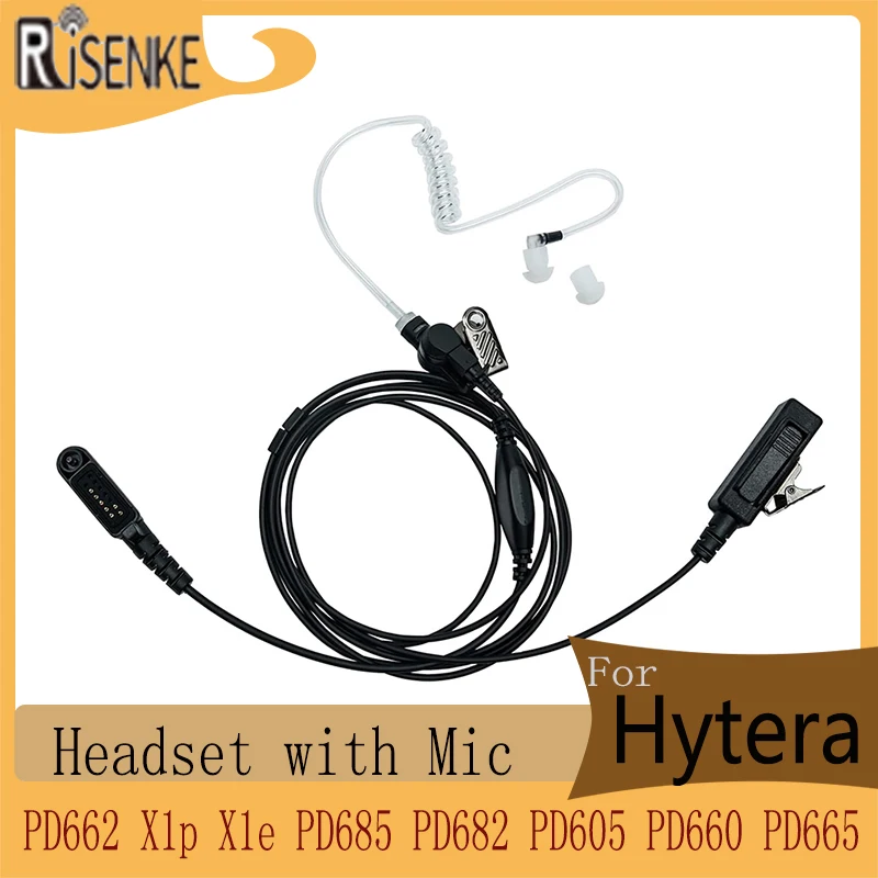 RISENKE-Earpiece for Hytera,Radio Headset with Mic,PD602,602G,PD662,662G, X1p, X1e, PD685, PD682, 682G, PD600, PD605,PD660,PD665 hytera g shape earhook earpiece ptt mic microphone headset for hyt pd600 pd602 pd605 pd662 pd665 pd680 pd682 pd685 x1p x1e radio