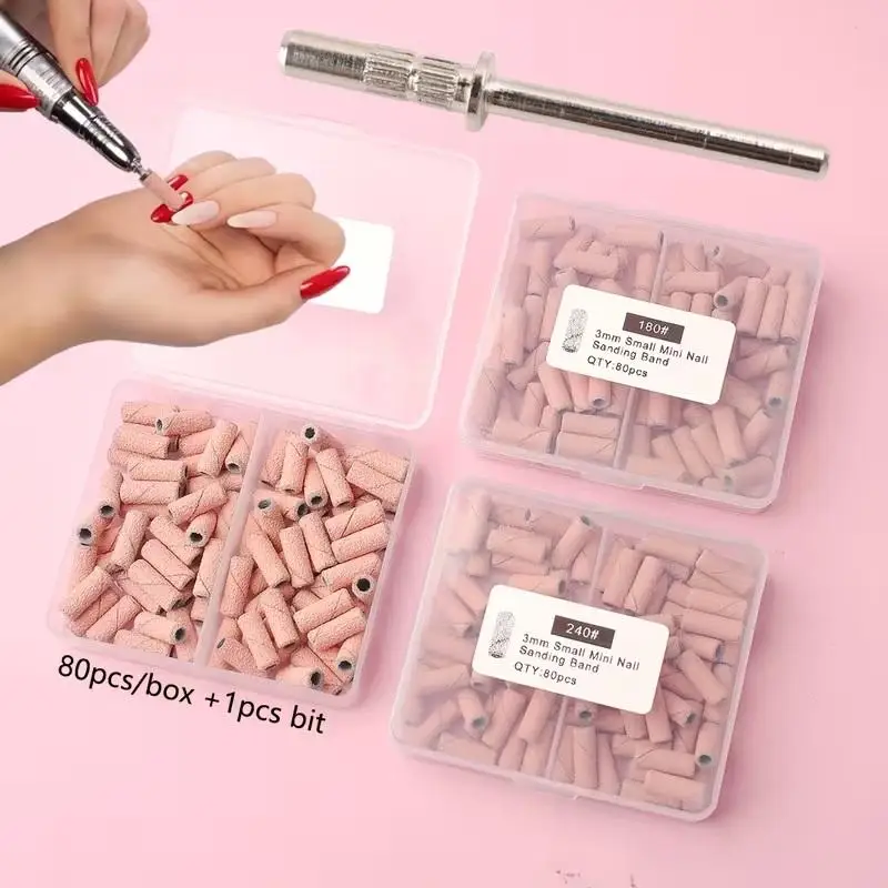 [WHB]3.1mm 80개 미니 네일 샌딩 밴드 전동 네일 드릴 비트 아크릴 폴리쉬 제거 파일 네일 액세서리 도구