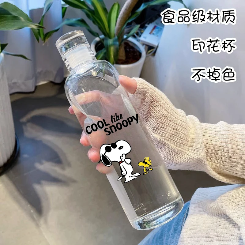 Anime SNOOPY  Water Bottle High Temperature Plastic Water Cup Time Scale Outdoor Sports Student Men Weomen Couple Cup 500ML New 6