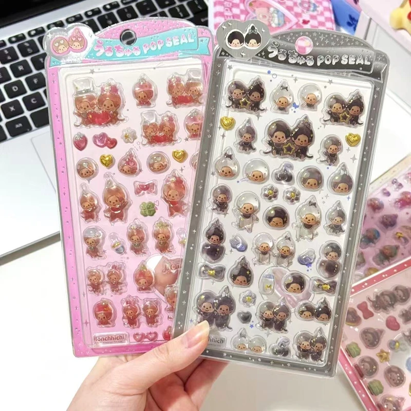 Adesivi 3D in Cristallo, Simpatici Adesivi Monchhichi per Scrapbook, Decorazioni Fai-da-Te per Cover Telefono, Adesivi Decorativi Estetici, Regali - immagine 3