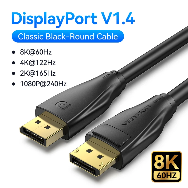 8K Ultra HD DisplayPort 1.4 Cable with High-Speed Audio & Video Transmission