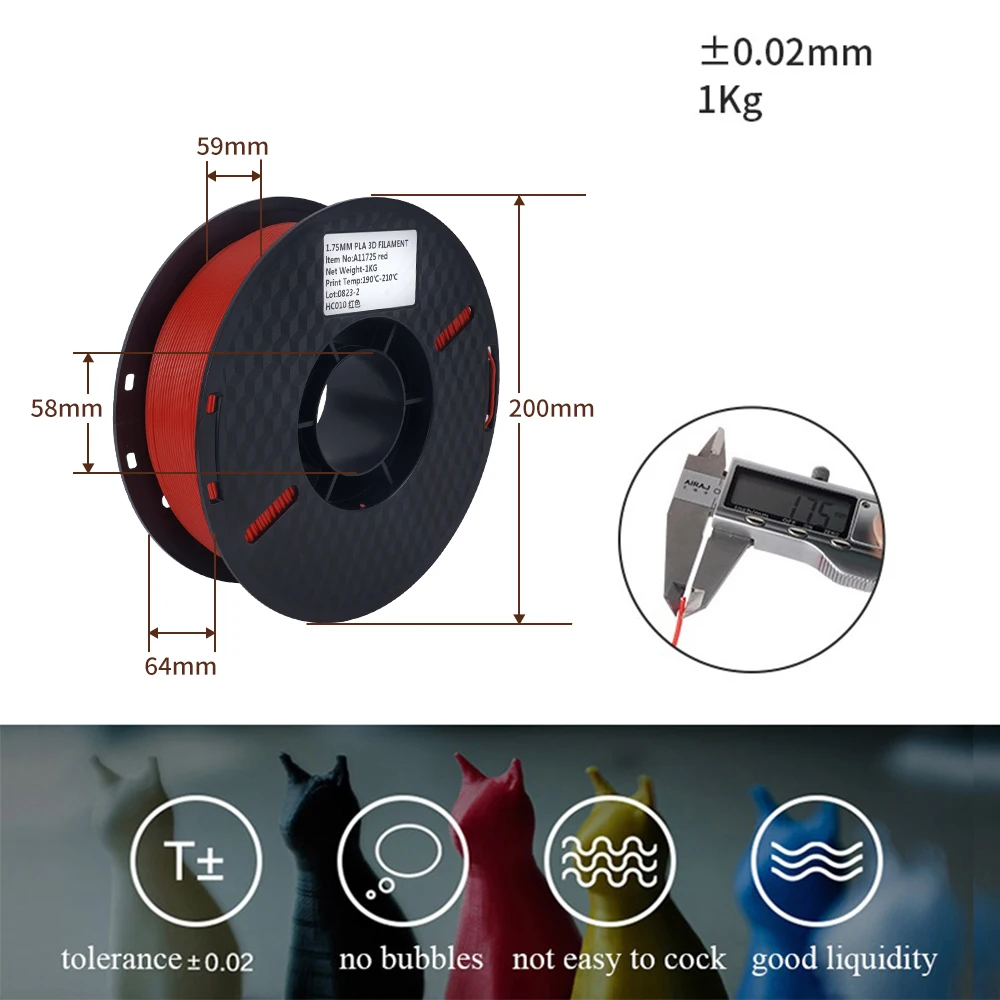 Kingroon-3D Filamento PLA Printer, 1kg, 1,75mm, Alta