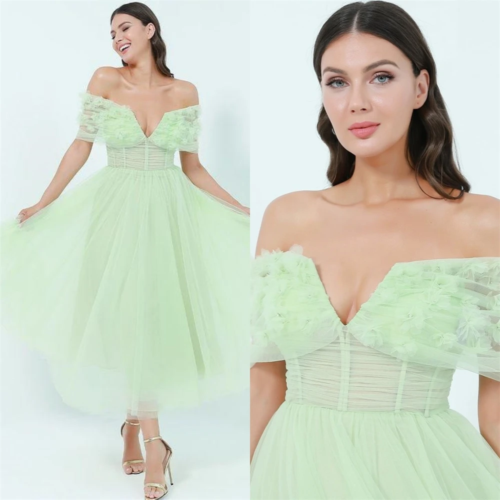 

Sexy Off-the-shoulder Ball gown Quinceanera Flowers Fold Chiffon Occasion Evening Gown birthday dress for women