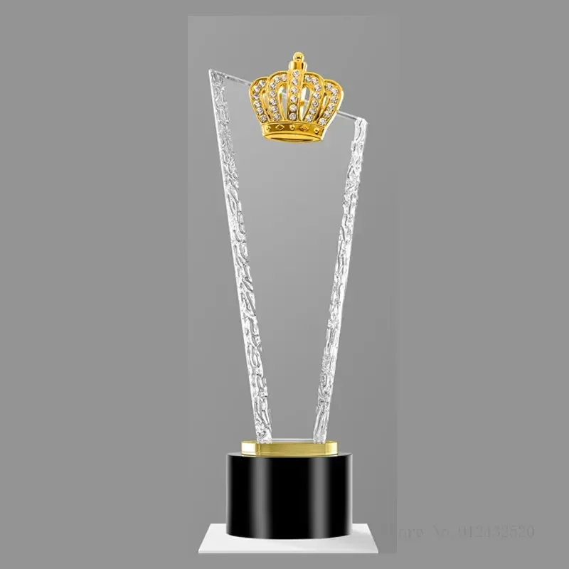 High Grade Metal Crown, Eagle, Pentagram, Trophy Can Be Customized Color Background, Commemorative Blade Shape, Crystal Trophy