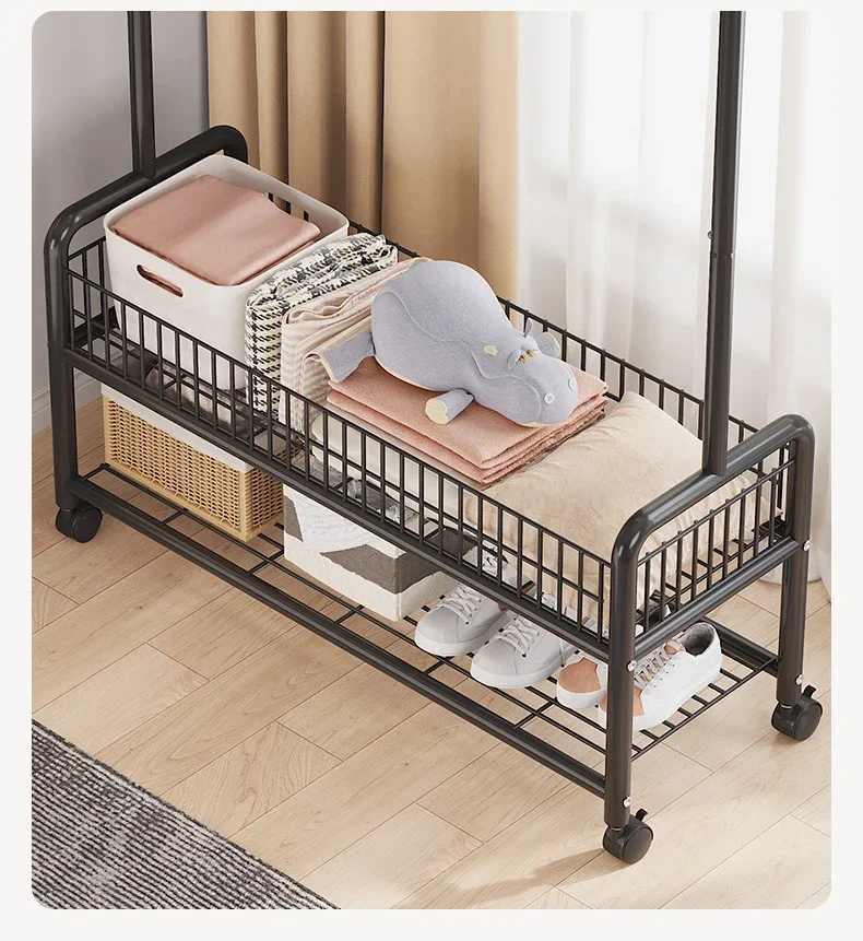 Description Picture 6 of itemMovable Clothes Rack Floor Hanger Stainless Living Room Bedroom Furniture Coat Hat Rack Hooks Stand Storage Wardrobe Storage Box