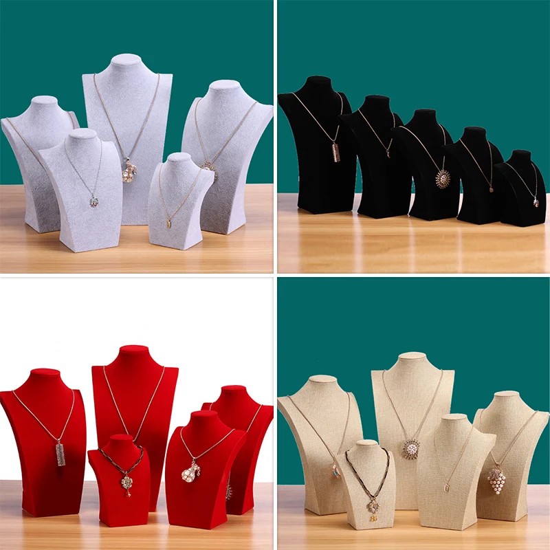 1Pc Flannel Mannequin Bust Necklace Display Rack Jewelry Display Holder Earrings Organizer Holder Exhibition Display Stand Shelf high level flannel bag small jewelry packaging drawstring pocket mobile power earphone storage bag flannel jewelry storage bag