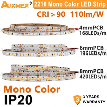 2216 LED 스트립 조명, 4mm, 6mm, 8mm PCB,CRI90 110lm/W, 유연한 LED 테이프 DC24V, 고밀도 2100LED/릴 조광 가능 LED IP20 5m
