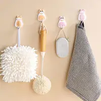 Creative Cute Cartoon Animal Cat Self-adhesive Hooks for Clothes Hat Scarf Key Holders Rack Home Decoration Wall Shlef Hanger 2