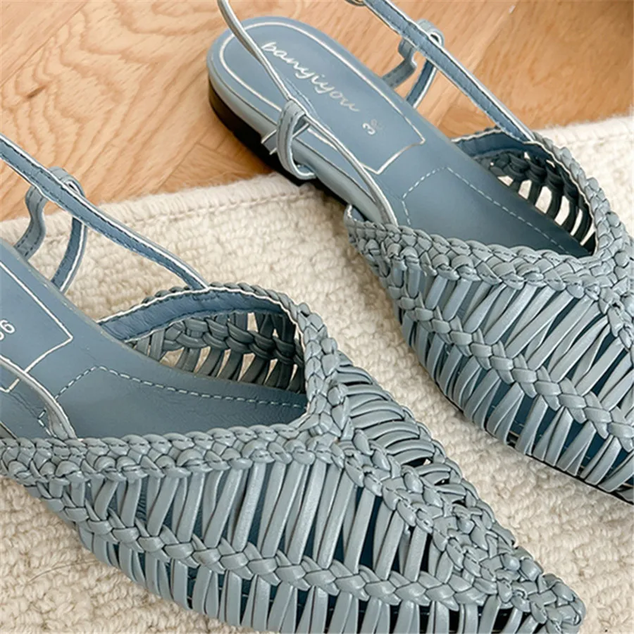 Braided Women's Sandals Summer 2025 Pointed Toe Flat Shoes Ladies