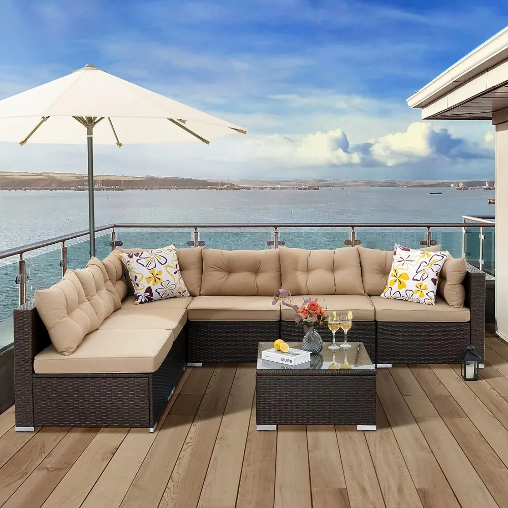 

YITAHOME 7 Pieces Patio Furniture Set, All-Weather PE Rattan Conversation Set, Outdoor Sectional Sofa Wicker Outside Couch with