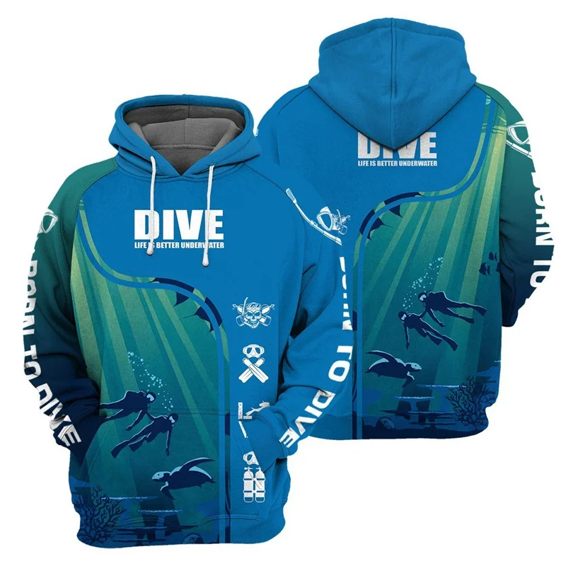 thumbnail image 1 of Sudadera con capucha de manga larga para hombre con estampado 3D de buceo, sudadera para correr al aire libre, sudadera informal de primavera y otoño para hombre, 1 of 4