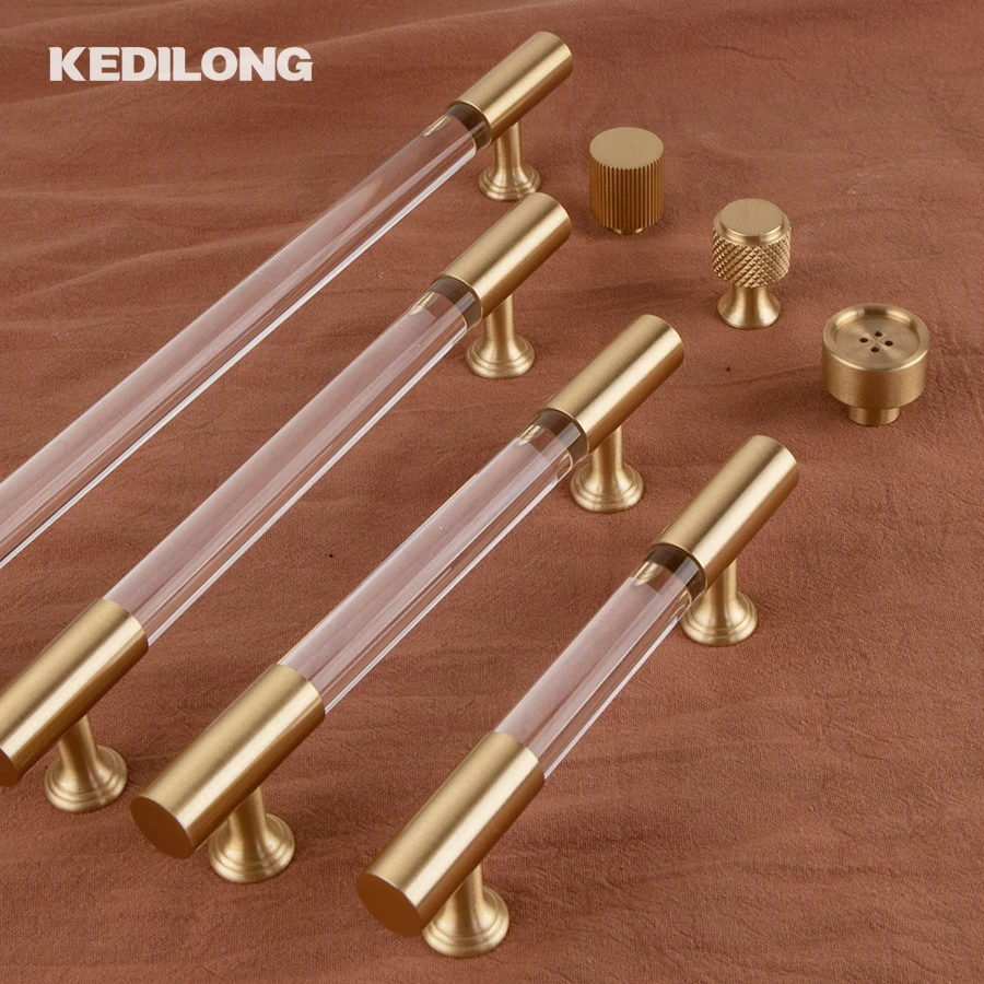KEDLO ยุโรปสไตล์โมเดิร์นทองเหลืองอะคริลิคดึงตู้ครัวโมเดิร์น Minimalist ลิ้นชักโปร่งใส Handle 1