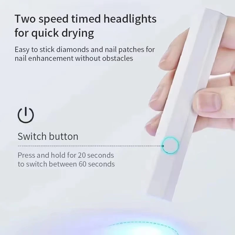편리한 휴대용 네일 드라이어 램프, UV/LED 네일 경화, 모든 젤 광택제 네일 아트 도구, USB 충전식 빠른 건조 네일 램프