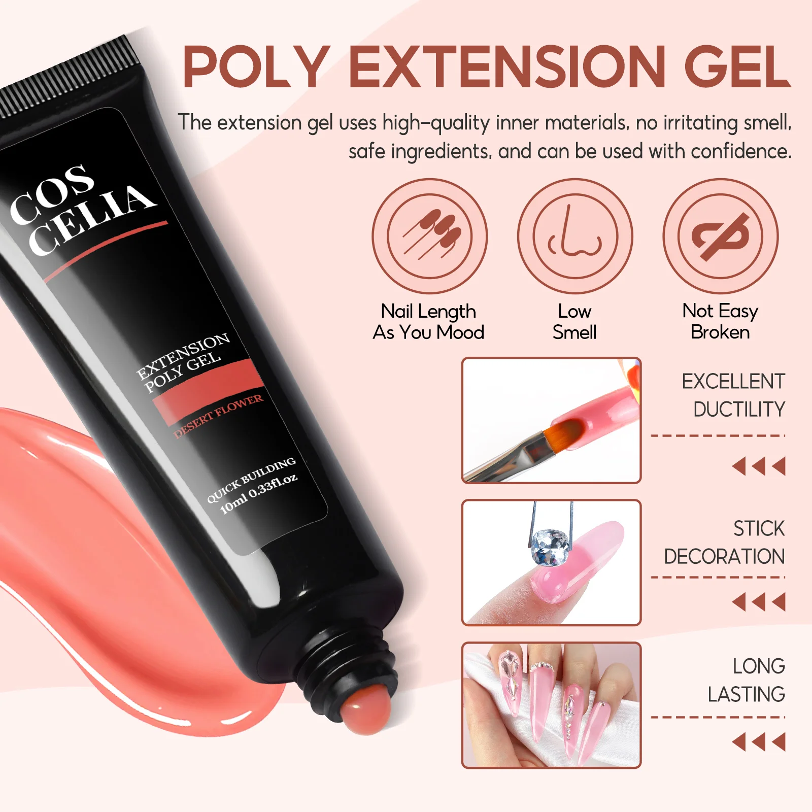 COSCELIA 10ml Nail Extension Gel Set Clear Nude Quick Nail Prolong Acrylic Crystal Extend Mold Nail Art Construction Gel Varnish 5
