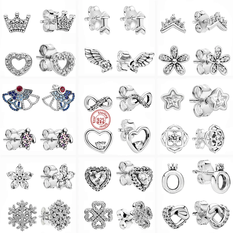 925 Sterling Silver Earring Feather Flowers Heart Pav&eacute; Infinite Shine Earrings For Women Gift silver earrings