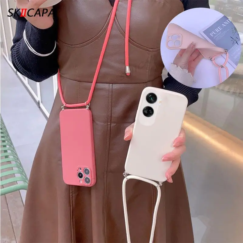 Premium Pure Color Silicone Soft Lanyard Case with Crossbody Necklace Cord Chain Cover