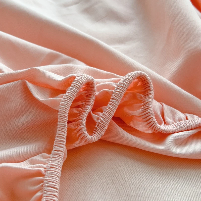 100% Cotton Pink Fitted Sheet Dust Protector Cover Universal Mattress Cover Bed Sheets Queen with Elastic Bed Linens Bedding Set 6
