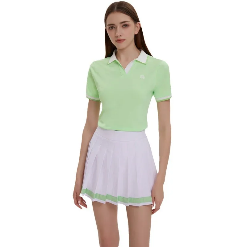 G-LIFE Golf Women's Clothing Set Short Sleeve Summer Thin Top Women's Golf Jersey White Pleated Skirt Casual All-match Wear