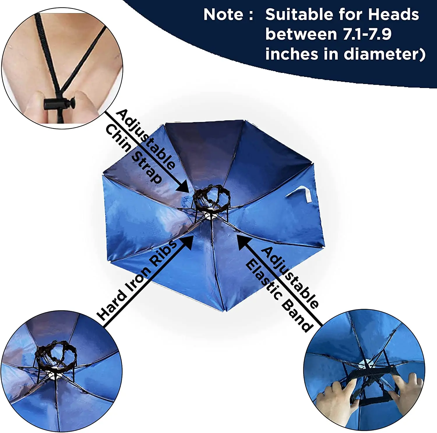 Super Large Umbrella Hat For Outdoor Women Men Fishing Parasol Hat Elastic Band 95cm Folding Rainproof Umbrella Cap