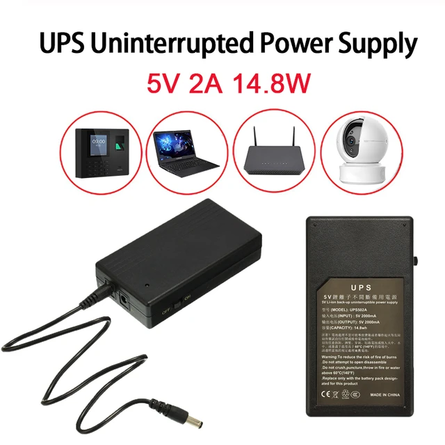 Multipurpose Mini UPS Battery Backup 5V 2A 44.4W Security Standby Power  Supply Uninterruptible Power Supply 111 x 60 x 43mm