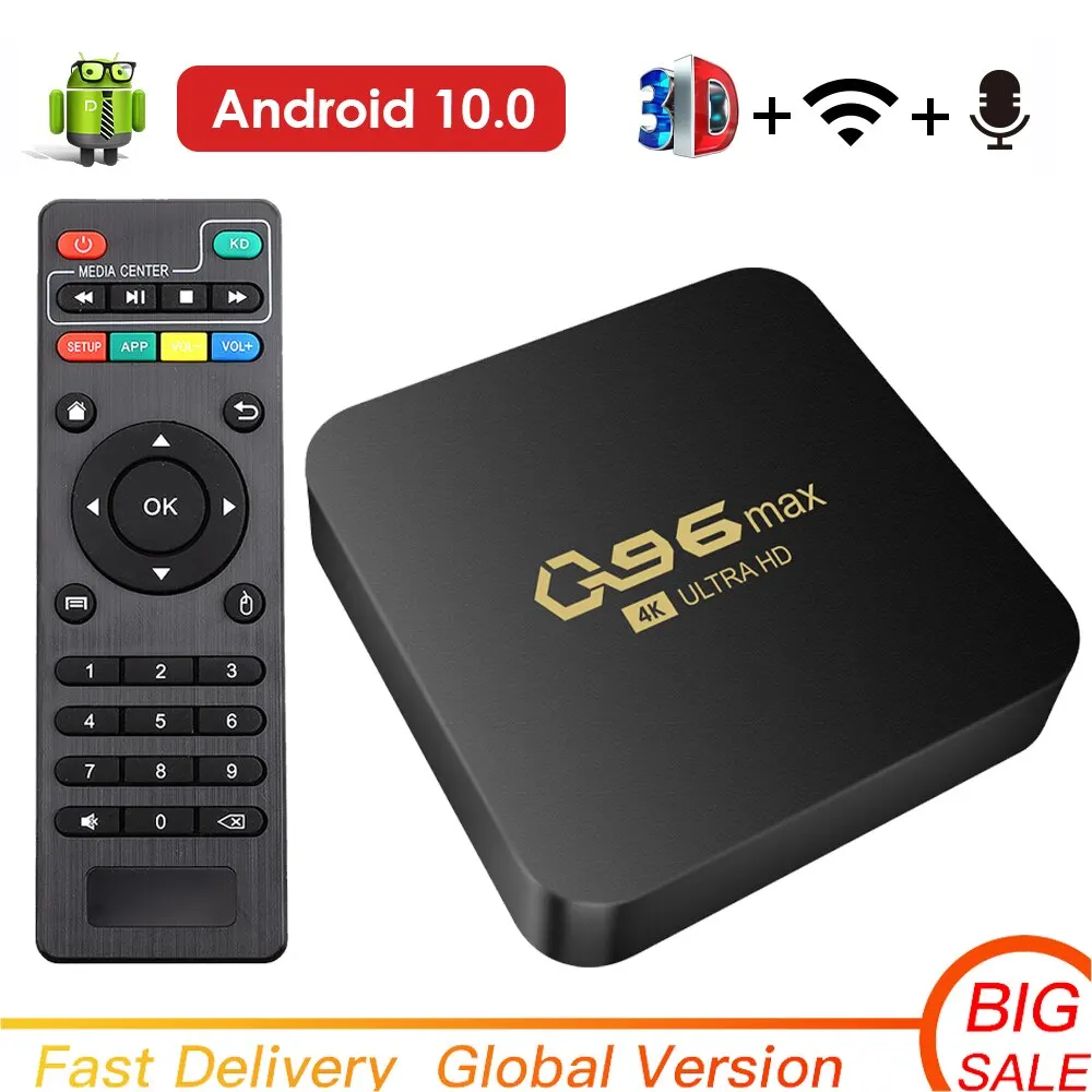 Smart TV Box com Quad Core, Android 10.0, Global Media Player, SetTop
