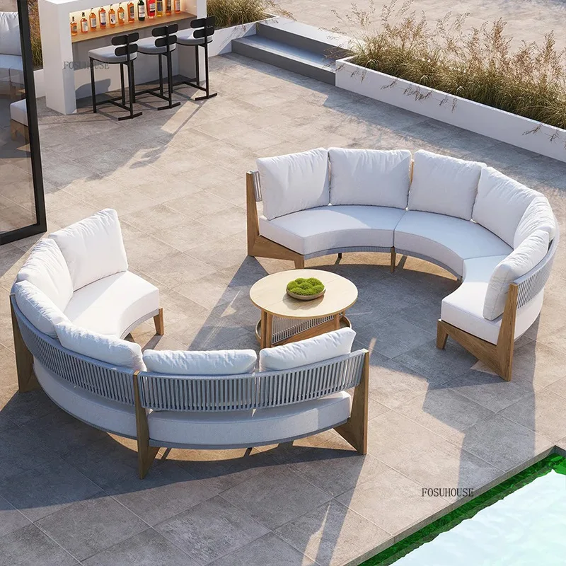 Nordic Teak Outdoor Sofas Modern Leisure Courtyard Garden Sofa Chair Villa Balcony Sunscreen Solid Wood Set Outdoor Furniture
