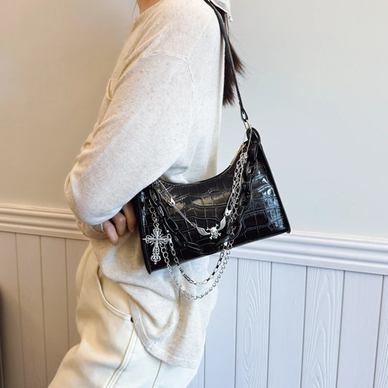 Women's Bag Trend Gothic Skull Chains Handbags Female High Street Punk Cross Ladies Shoulder Bags