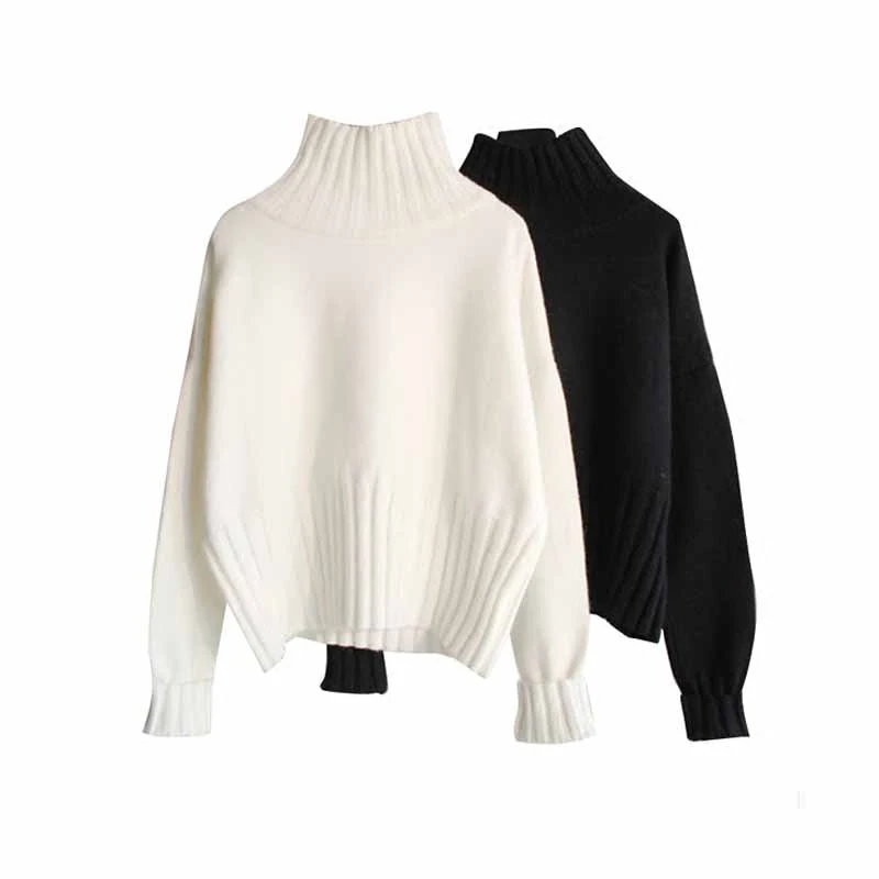 Autumn and Winter Semi-turtleneck Solid Color Long-sleeved Women's Sweater Elegant Soft Solid Color Straight Knitted Pullover
